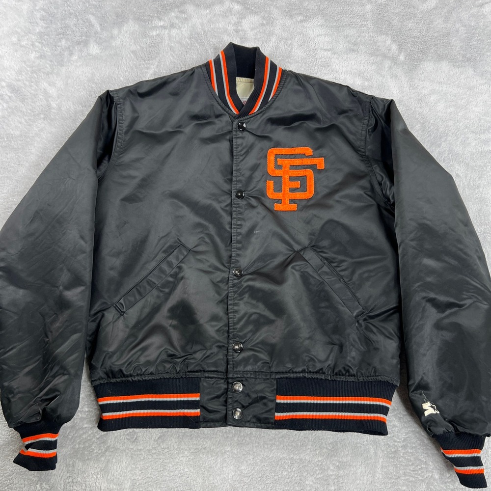 Starter SF Giants Satin Bomber Jacket Medium Black Men Vintage Diamond MLB 90s